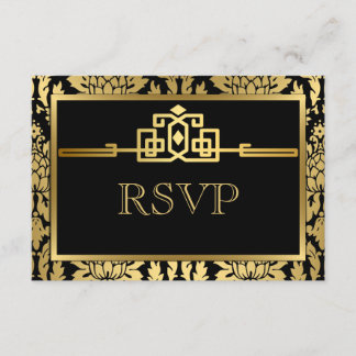 Golden Romance Art Deco Tarjeta RSVP V2