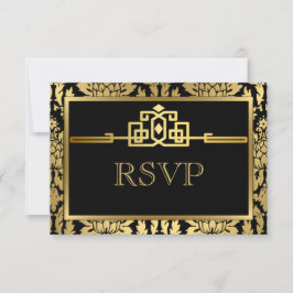 Golden Romance Art Deco Tarjeta RSVP V2
