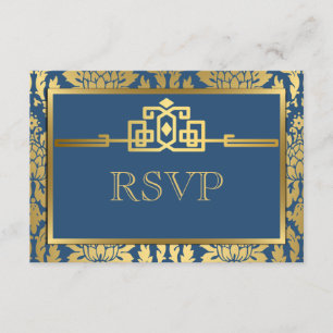 Golden Romance Art Deco Tarjeta RSVP V2 VERDE AZ