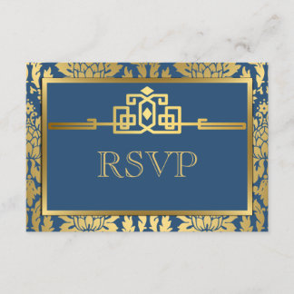 Golden Romance Art Deco Tarjeta RSVP V2 | VERDE AZ