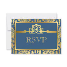 Golden Romance Art Deco Tarjeta RSVP V2 | VERDE AZ