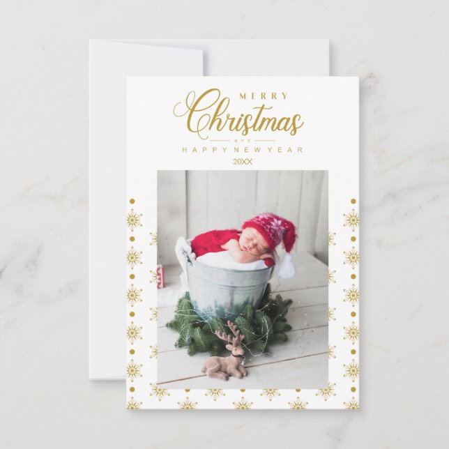 Golden Snowflakes Merry Christmas Photo Baby (Anverso)