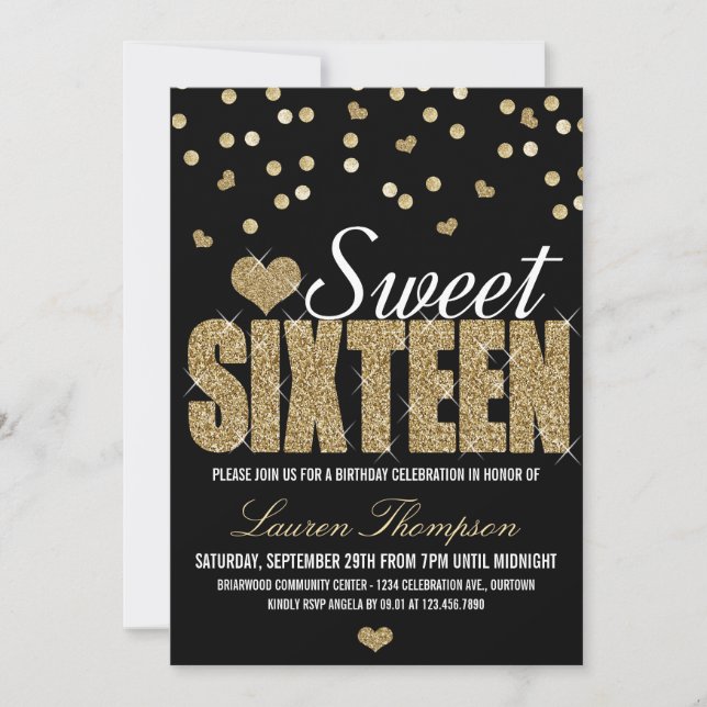 Golden Sparkle Sweet 16 invitaciones para fiestas (Anverso)