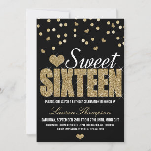 Golden Sparkle Sweet 16 invitaciones para fiestas