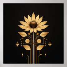 Golden Tech Bloom - Poster de arte de Solarpunk
