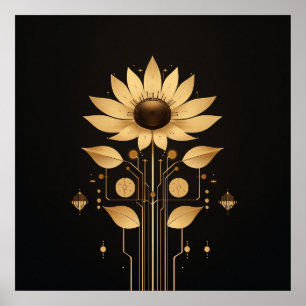 Golden Tech Bloom - Poster de arte de Solarpunk