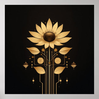 Golden Tech Bloom - Poster de arte de Solarpunk