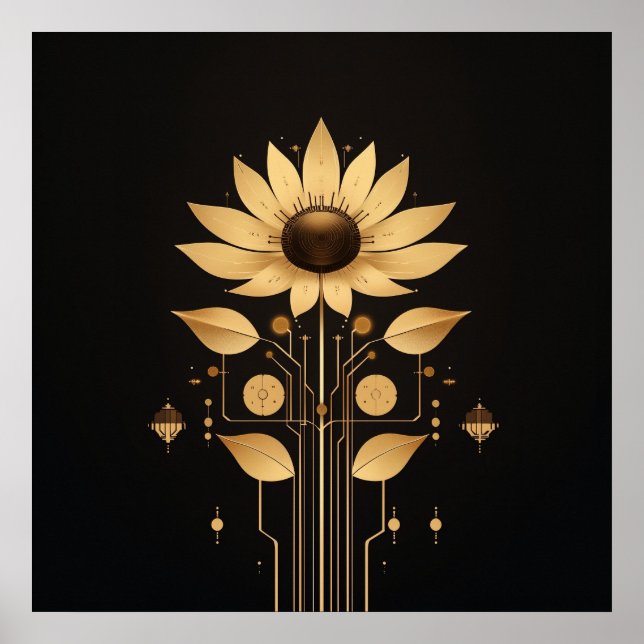 Golden Tech Bloom - Poster de arte de Solarpunk (Frente)