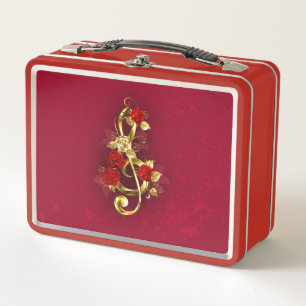 Golden Treble Clef con flores Rosas