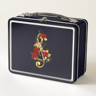 Golden Treble Clef con flores Rosas