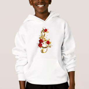 Golden Treble Clef con flores Rosas