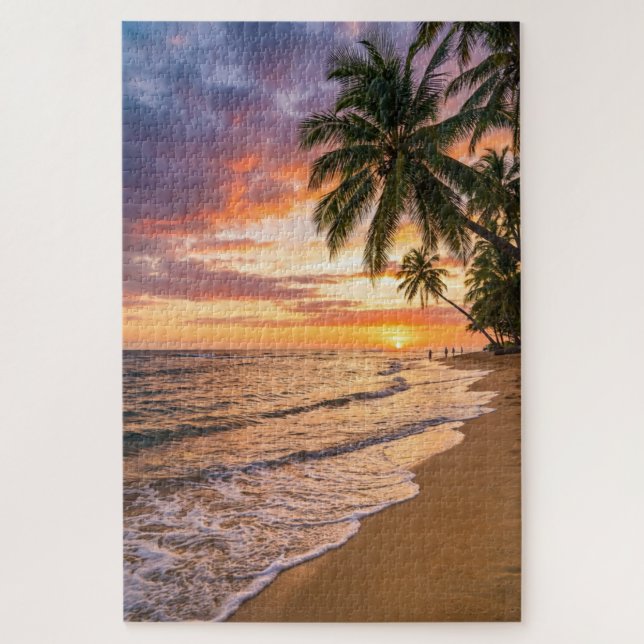 Golden Tropical Sunset Beach Puzzle (Vertical)