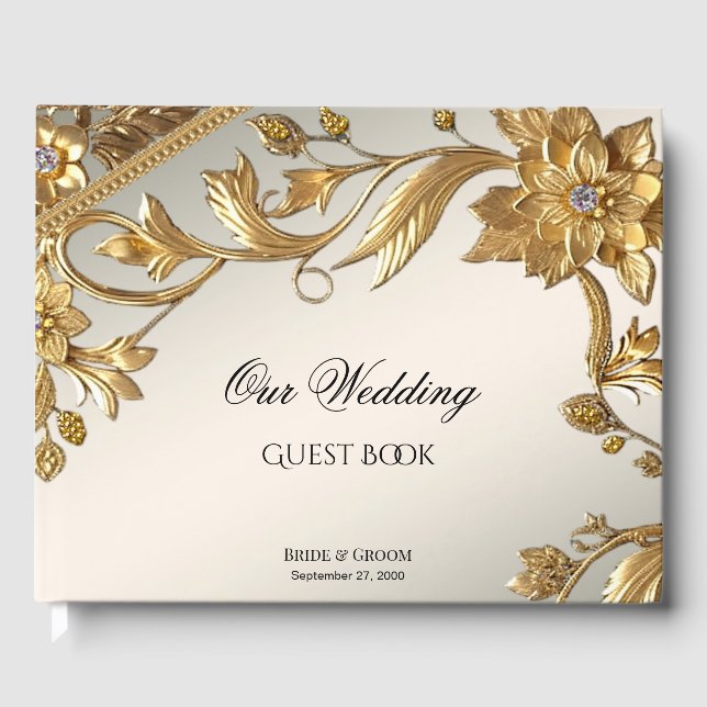 Golden Wavy deja libro de invitados florales (Anverso)