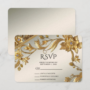 Golden Wavy deja tarjeta RSVP floral