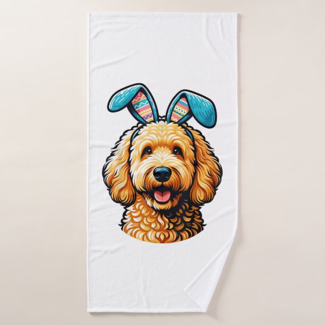 Goldendoodle de Pascua con orejas de conejo, Pascu (Toalla de baño)