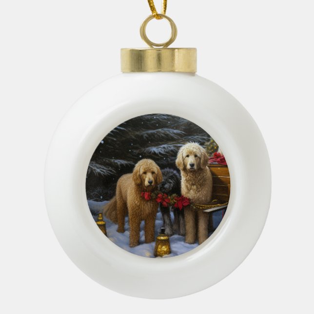 Goldendoodle Nevado Trineo Decoración de Navidad (Anverso)