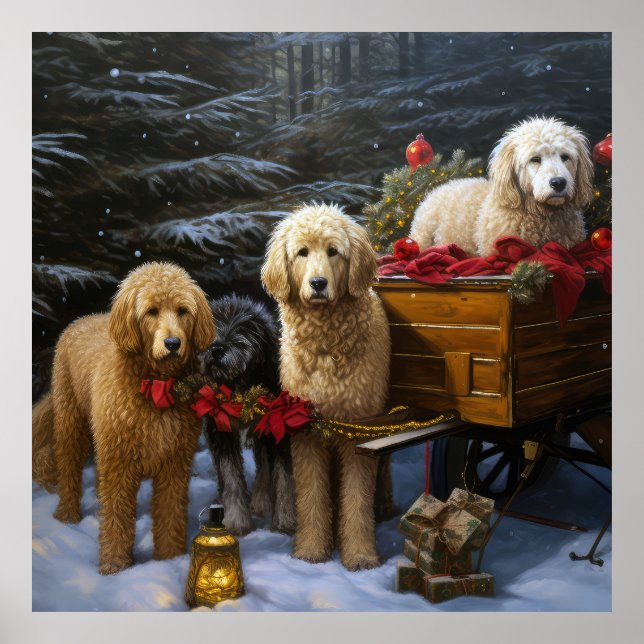 Goldendoodle Nevado Trineo Decoración de Navidad (Frente)