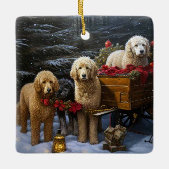 Goldendoodle Nevado Trineo Decoración de Navidad (Anverso)
