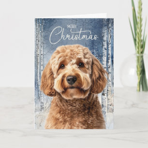 Goldendoodle Perro Bosque Nevado Invierno Navidad