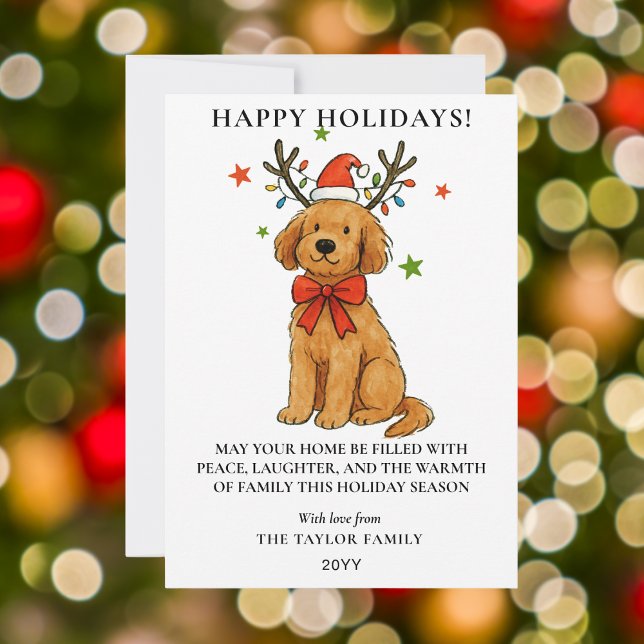 Goldendoodle Perro Cuerno de Reno Cachorro Navidad (Goldendoodle Dog Reindeer Antlers Puppy Christmas Holiday Card
)