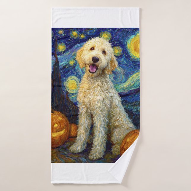Goldendoodle Perro Lindo Halloween Jack O Lantern  (Toalla de baño)