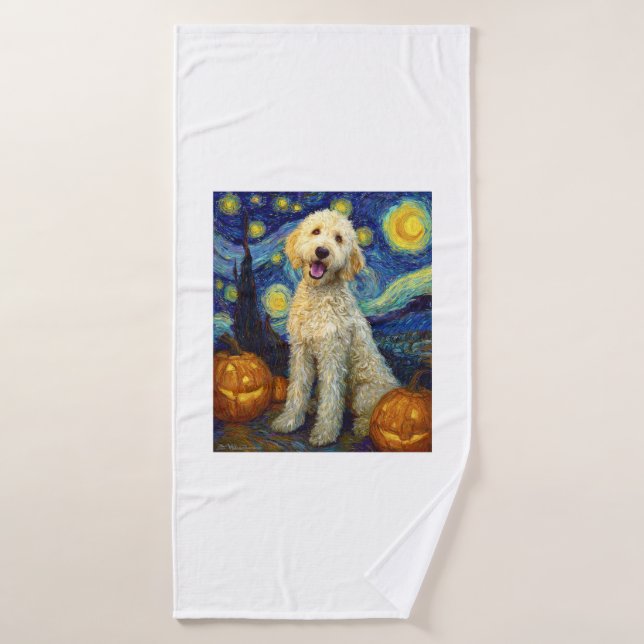 Goldendoodle Perro Lindo Halloween Jack O Linterna (Toalla de baño)