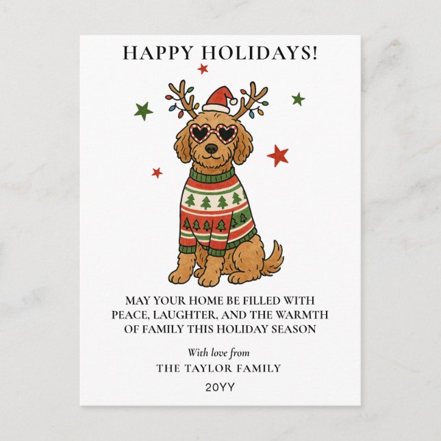 Goldendoodle Perro Suéter Feo Navidad (Anverso)