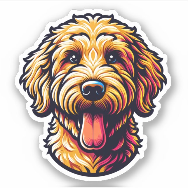 Goldendoodle Vinyl Dog Pegatina (Anverso)
