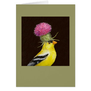 goldfinch con la tarjeta del cardo
