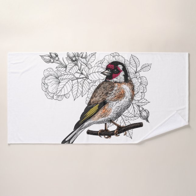Goldfinch y rosas (Toalla de baño)