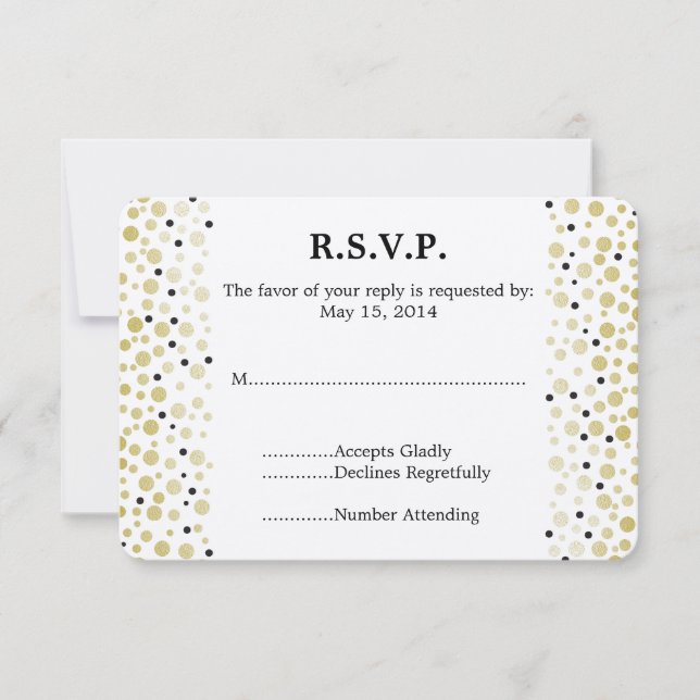 Goles de Confetti Negro de oro Boda RSVP (Anverso)