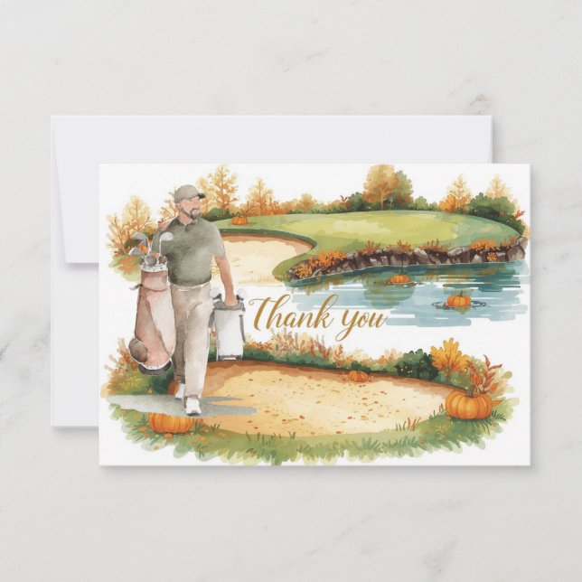 Golf Autumn Greeting tarjeta de agradecimiento par (Anverso)