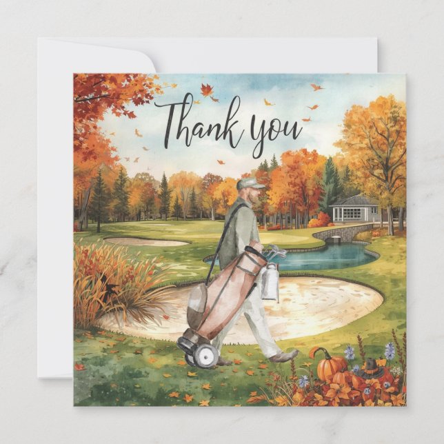 Golf Autumn Greeting tarjeta de agradecimiento par (Anverso)