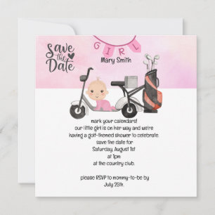 Golf Baby Girl Baby Shower en rosa salva la fecha