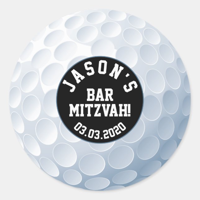Golf Ball Bar Mitzvah Pegatina Blanco negro (Anverso)