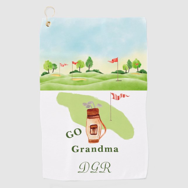 Golf Go Grandma Greens Bag Clubs Monograma Toalla de Go (Anverso)