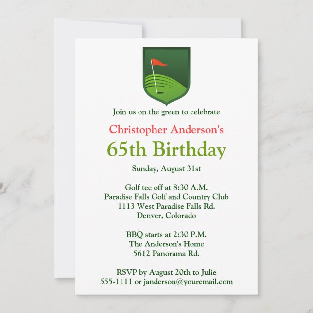 Golf Golfer Invitación a los 65 años (Anverso)