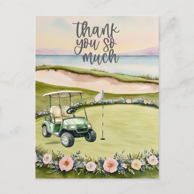 Golf gracias tarjeta campo de golf acuarela (Anverso)