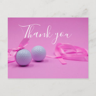 Golf Gracias tarjeta con bola de golf en rosa