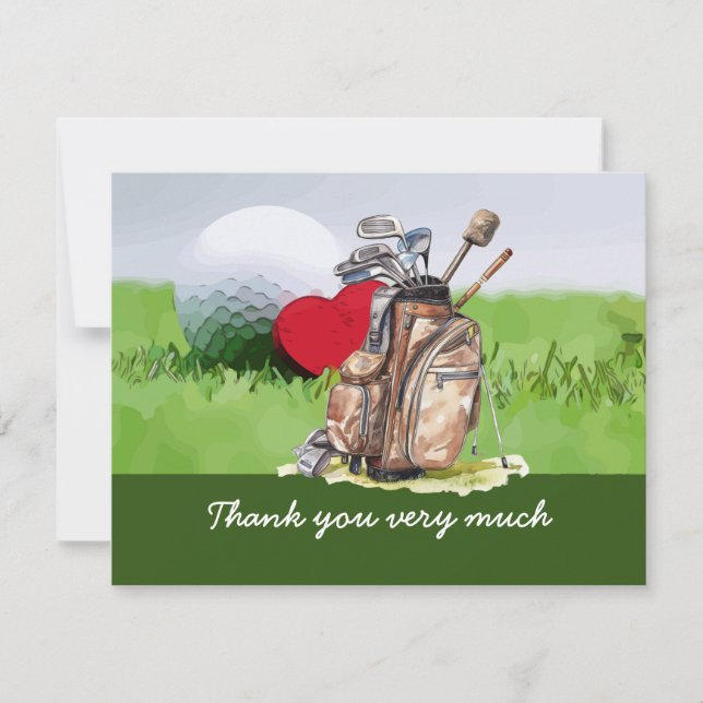 Golf Gracias tarjeta con bola de golf y amor de co (Anverso)