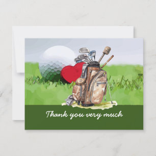 Golf Gracias tarjeta con bola de golf y amor de co