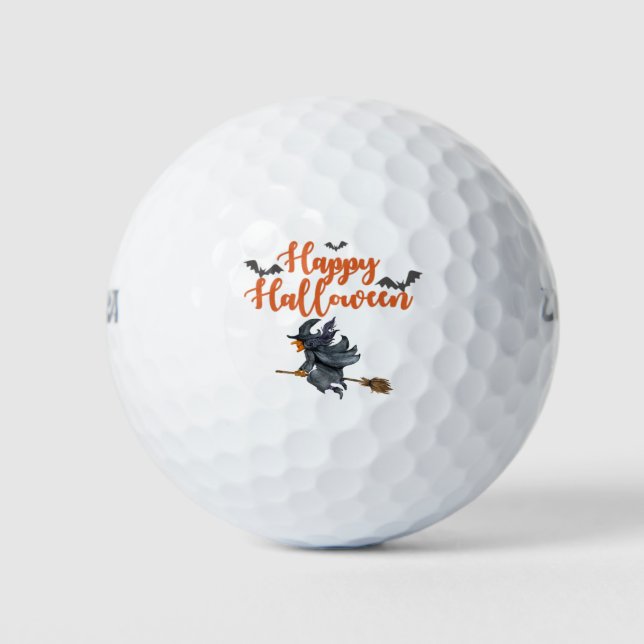 Golf Happy Halloween bruja volando Bolas de golf (Anverso)