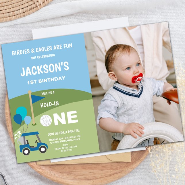Golf Invitaciones de cumpleaños con foto (Golf 1st Birthday Invitations with photo)