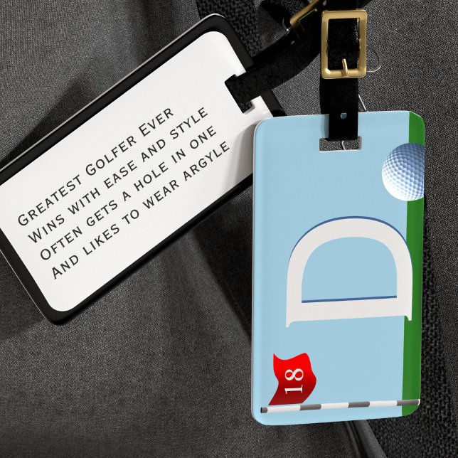 Golf Monograma Gran etiqueta de equipaje para golf (A fun golf theme luggage tag with space for your initial and address. Greatest Golfer Ever!)