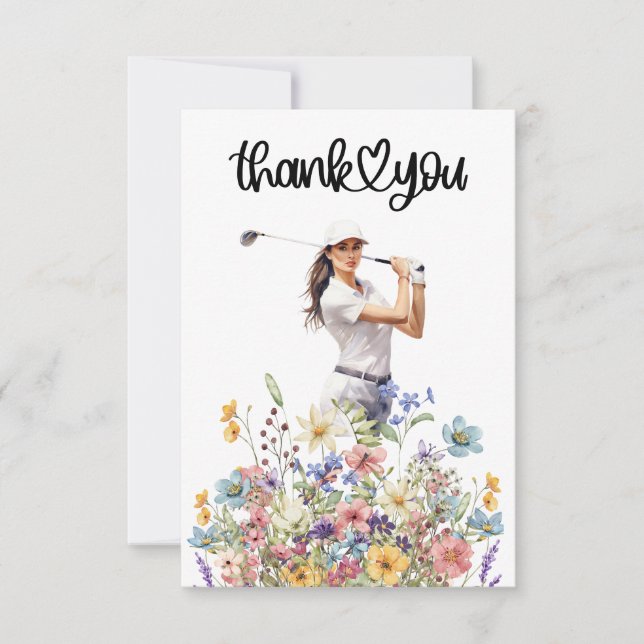 Golf Mujer Gracias tarjeta con flores (Anverso)