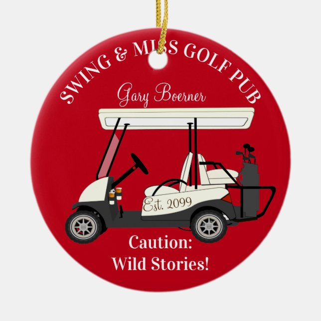 Golf Pub con Cart Golfer Ornamento de Navidad (Frente)