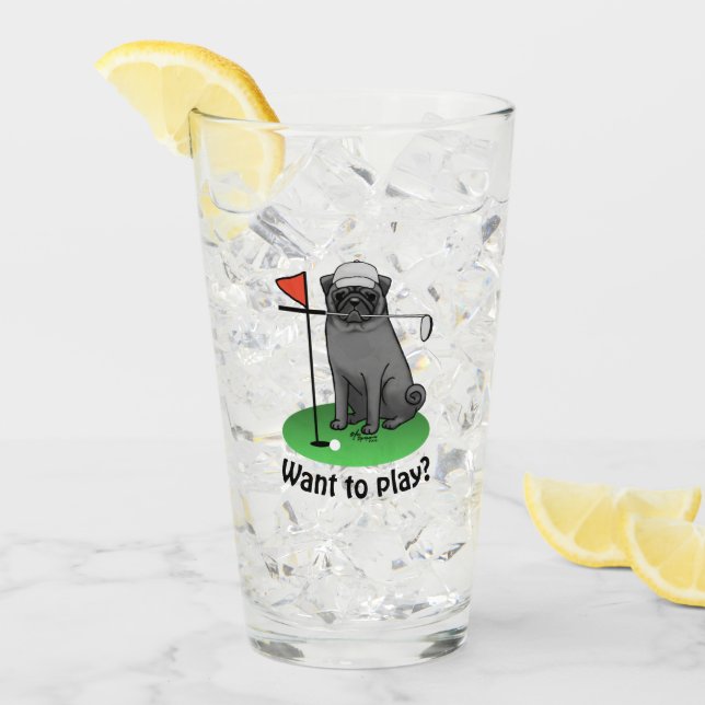 Golf Pug Jugando Golf (negro) Cute Dog Funny (Anverso (hielo))