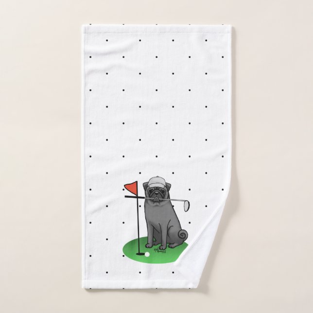 Golf Pug Jugando Golf (negro) Cute Dog Funny (Toalla de mano)