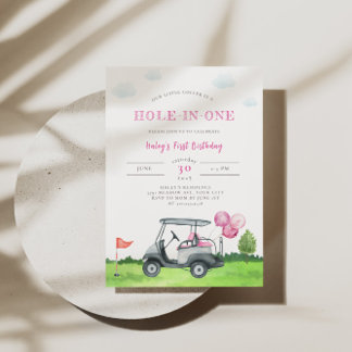 Golf Rosa Hole-In-One Invitación de cumpleaños 1