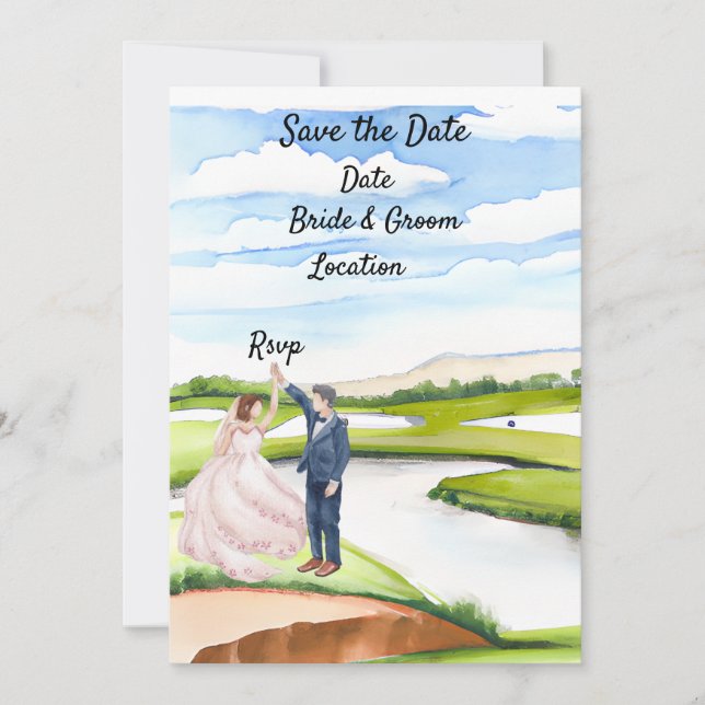 Golf Salva la fecha de la boda Invitación Acuarela (Anverso)